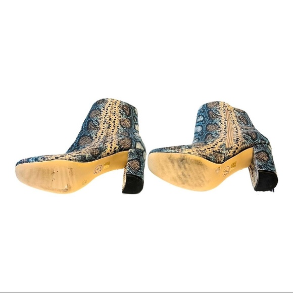 Chinese Laundry Koraline Snake Print Ankle Boot Turquoise Tan Faux Leather Heel - Picture 8 of 8